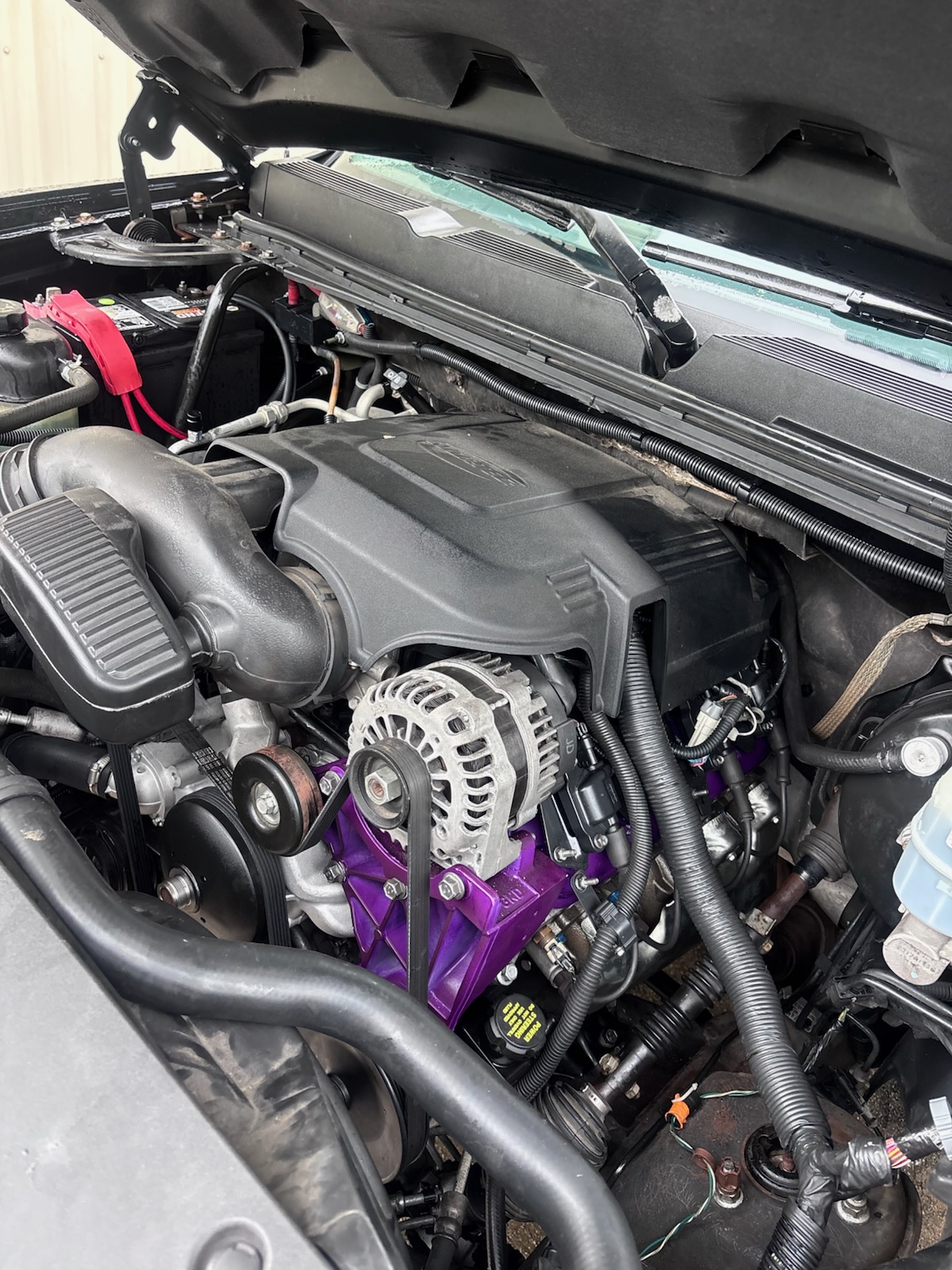 Engine bay with accessory bracket installed