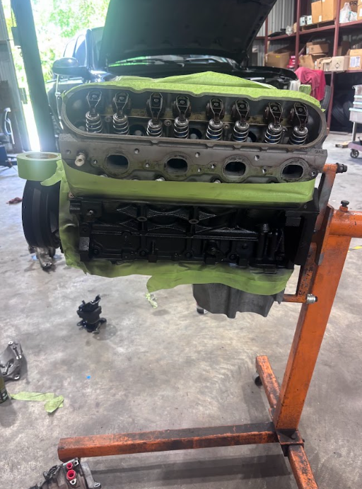 Long block on the engine stand masked off